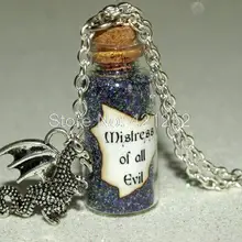 12 шт. Mistress of All Evil Maleficent Волшебная стеклянная бутылка ожерелье с талисман дракон злодей вдохновил ожерелье