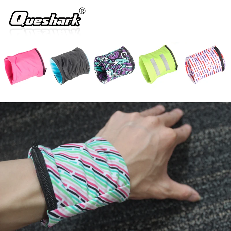 

Double Side Fitness Sports Wristband Volleyball Badminton Cycling Sweatband Zipper Pocket Gym Wrist Support Hand Wrap Straps Bag