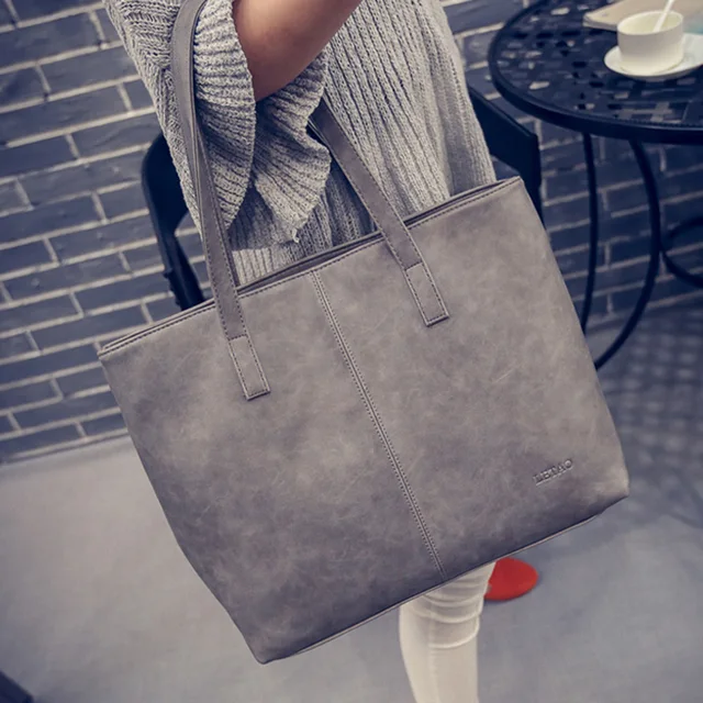 Women Scrub Leather Handbag Black Grey Causal Tote Bag Large Capacity Shoulder bag Shopping ...