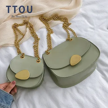

TTOU Mini Saddle Bag Crossboday Bags for Women Quality Leather Flap Purses Ladies Chain Bag With Metal Buckle Messenger Bags