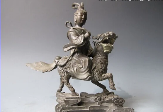 

Collectible bronze lion statue S0364 12 China Folk Pure Copper Bronze Carved faery Ride on kylin Kilin Krlin Statue (B0413)