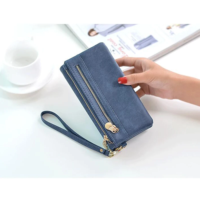 Women Wallets PU Leather Wallet Lady Fashion Double Zipper Day Clutch Purses Girls Wristlet portabl