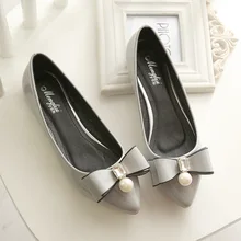 Жемчуг красивые дамские туфли на плоской подошве острый носок со стразами и бантом Обувь кожаная для девочек маленький Размеры 22 без каблука Zapatos Mujer большой Размеры 61-65