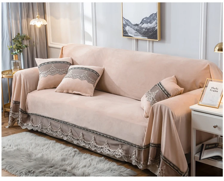 Европейский стиль чехлы для диванов для гостиной серые Плюшевые Чехлы стрейч мебельный чехол для секционного дивана роскошный тканевый Кружевной декор