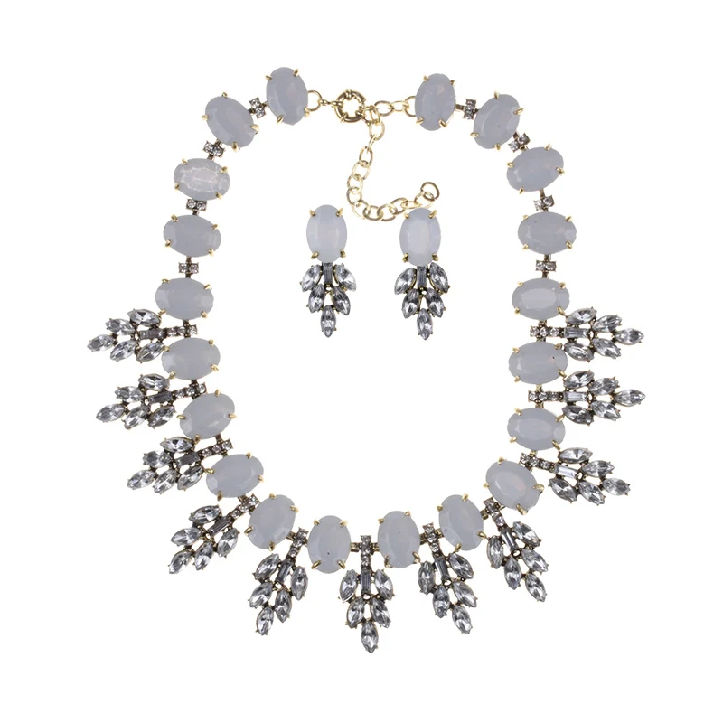 Великолепный бренд, женский модный ювелирный набор, Синие стразы, ожерелье, серьги, набор, антикварный Чокер Ожерелье - Окраска металла: white