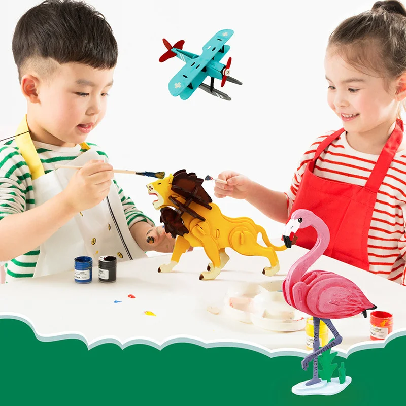 

New diy handmade 3d wooden spell insert coloring toy painted color can be colored educational toys three-dimensional puzzle