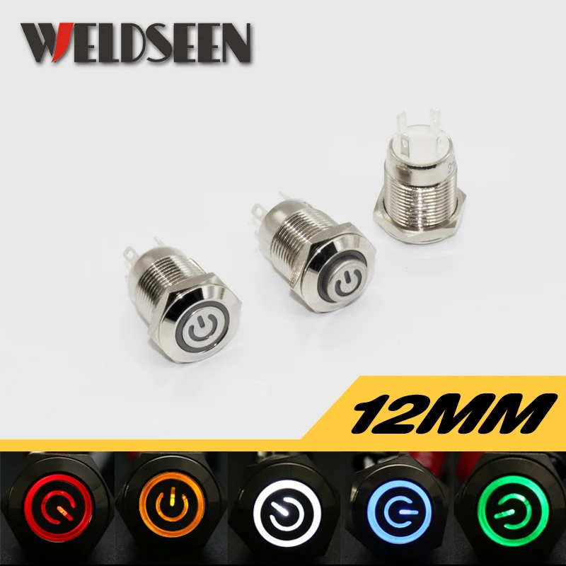 

12mm Self Reset LED Light Momentary Metal Push Button Switch 5 Colors 4 Pins 3V 6V 12V 24V 220V Car Power