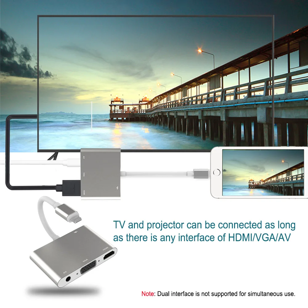 4 в 1 4 K 1080 P HD tv адаптер для Lightning-HDMI VGA AV tv адаптер конвертер для iPhone X Xs XR 8 8 plus 7 7 plus 6 plus для iPad