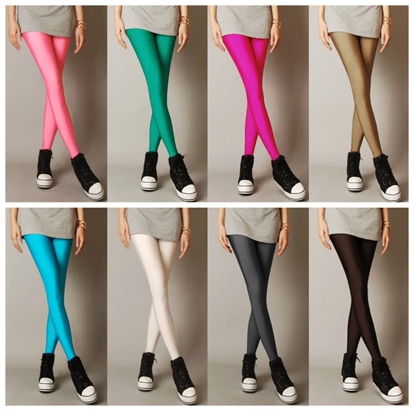seamless leggings Hot Selling 2021 Women Solid Color Fluorescent Shiny Pant Leggings Large Size Spandex Shinny Elasticity Casual Trousers For Girl crossover leggings