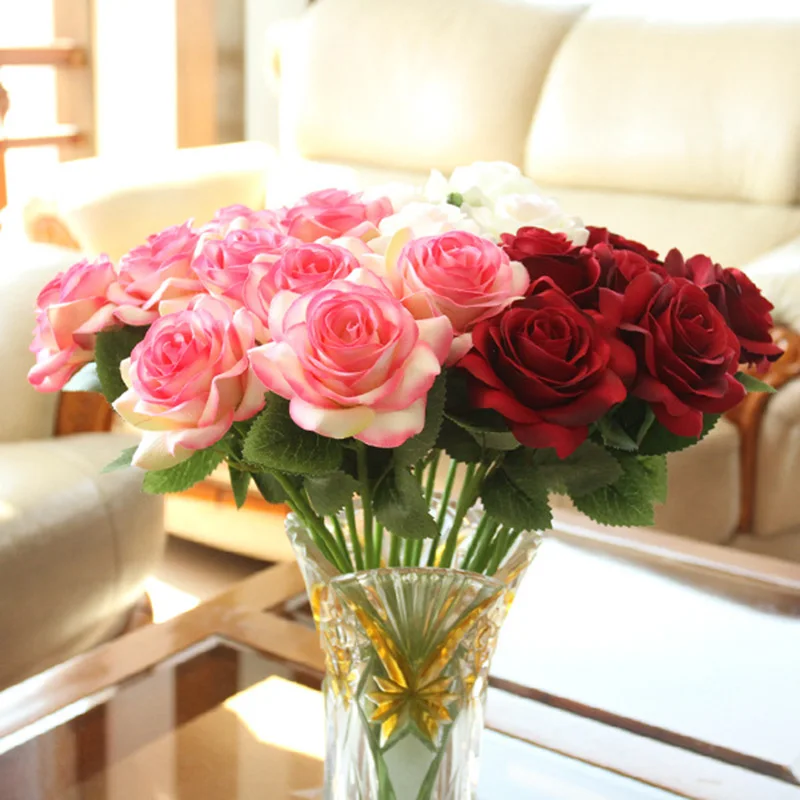 

2016 Hot Sale 1pcs Artificial Rose Flowers Silk Floral Latex Real Touch Bouquet Home Party Design White Flower Decoration