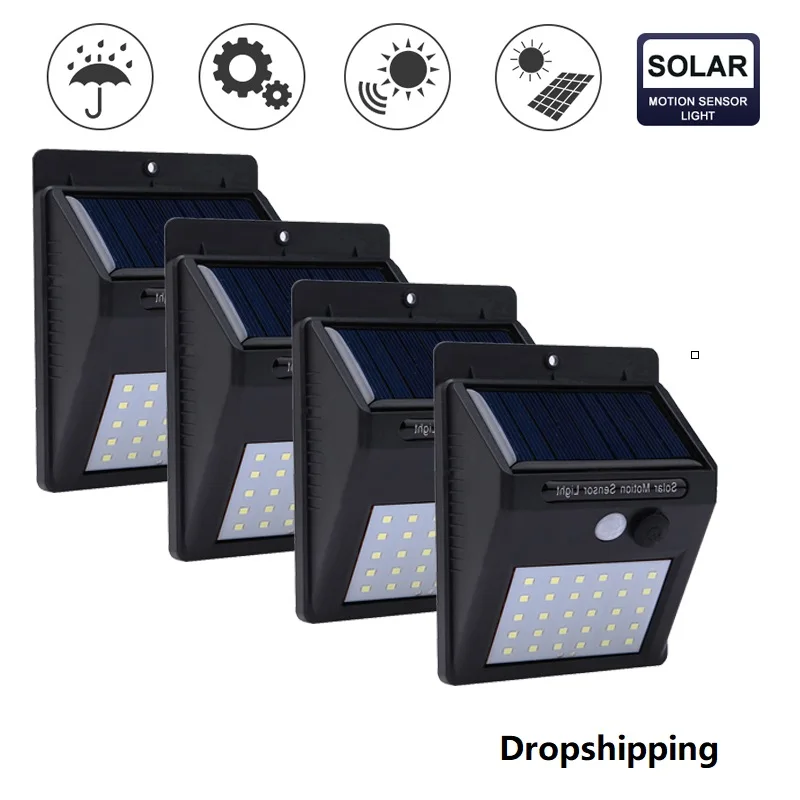 

20/30 LED Solar Power Lamp PIR Motion Sensor 1/2/4pcs Solar Wall Light Outdoor Waterproof Energy Saving Garden Security Lamp