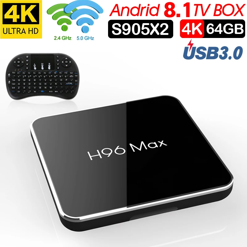 

Android 8.1 H96Max Smart TV BOX Amlogic S905X2 DDR4 Quad Core 4 gb di RAM 64 gb ROM hd4k Wifi H.265 BT4.0 youtube google Set top