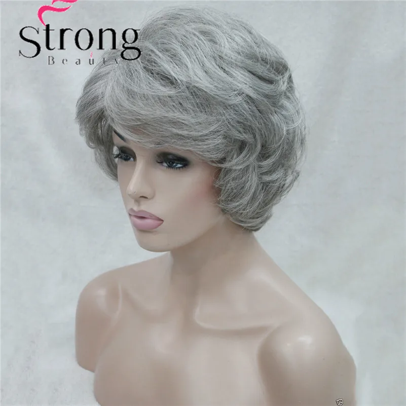 L-427B #51 new fashion light gray women's wigs for everyday synthetic short wavy full wig (3)
