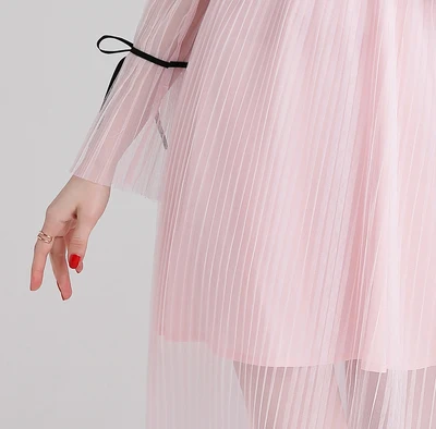 Fashion Sweet Girls Pink Lace Mesh Patchwork Pleated Dresses Women s Flare Sleeve Hollow Out Princess Party Dress Fashion Sweet Girls Pink Lace Mesh Patchwork Pleated Dresses Women s Flare Sleeve Hollow Out Princess Party Dress