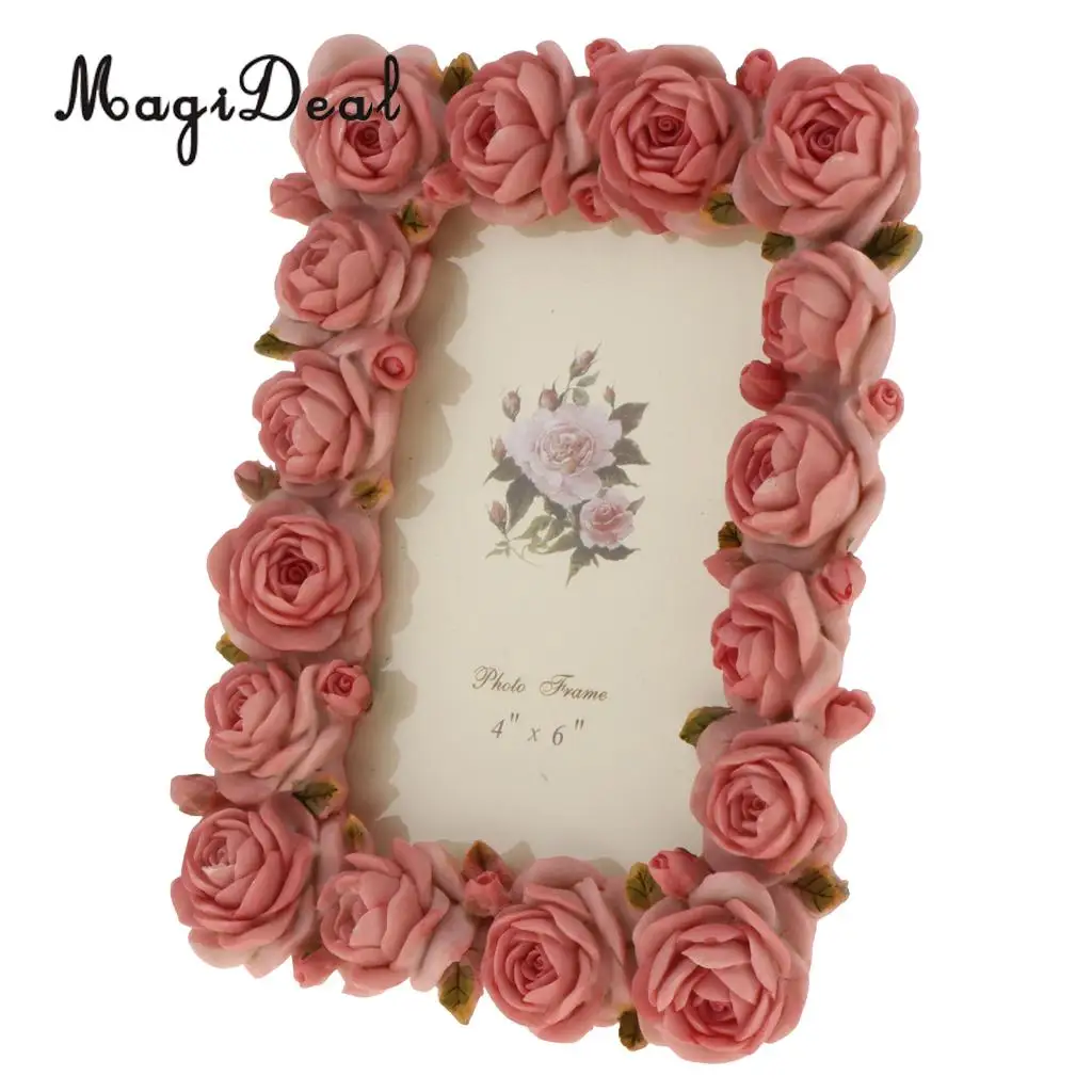 MagiDeal романтическая Ретро Смола розы домашний декор фоторамка картина рамка розовый 4 ''x 6'' для свадебной вечеринки Настольный дисплей