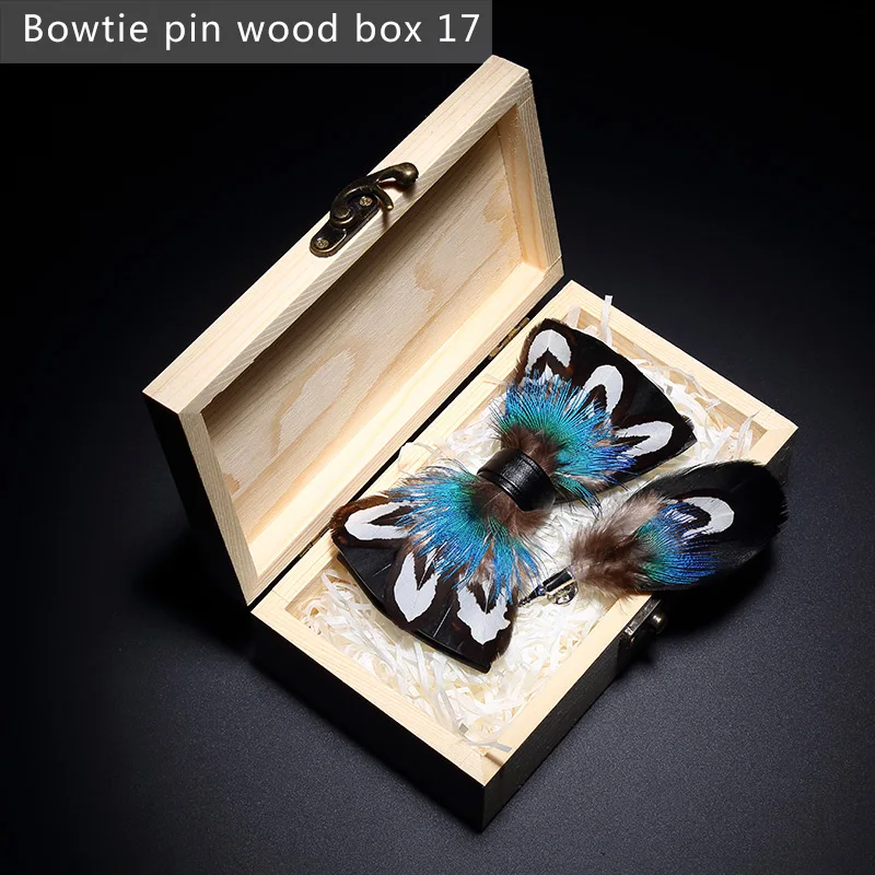 Bowtie pin woodbox17 JEMYGINS, дизайн, галстук-бабочка, перо, бант, изысканная ручная работа, Мужская брошь для галстука-бабочки, деревянная булавка, подарочный набор, Свадебная вечеринка - Цвет: Bowtie pin woodbox17