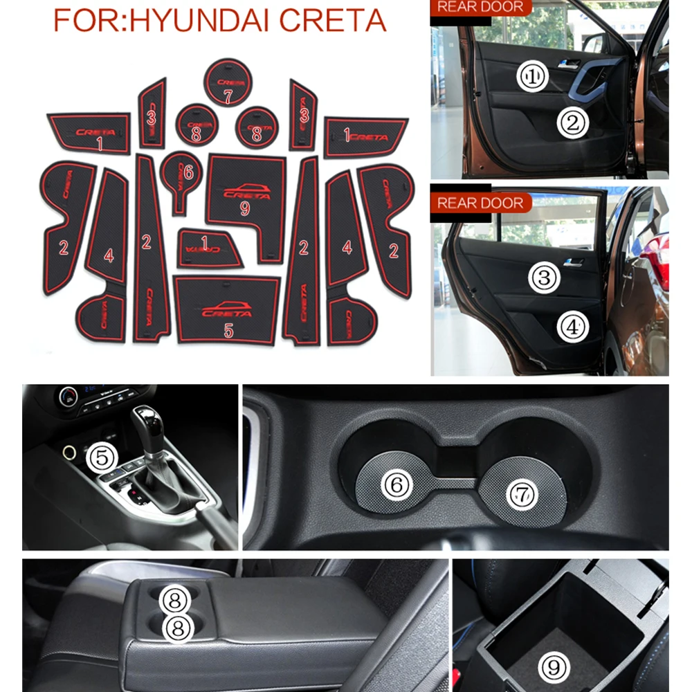 

17 Pcs/Set Door Groove Rubber Mat For Hyndai Creta IX25 Rubber Non-slip Gate Slot Pad 2015-2018