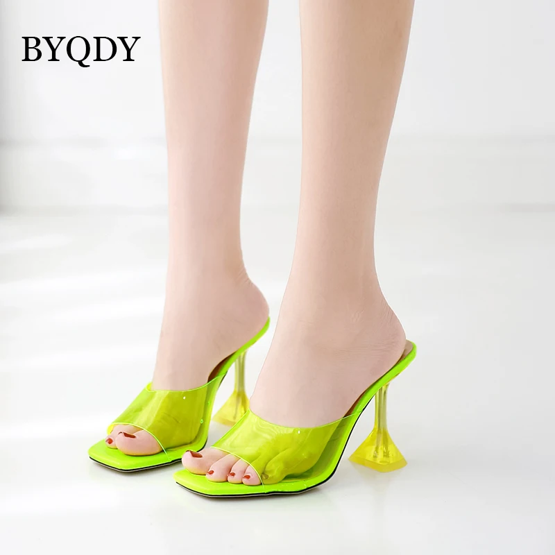 

BYQDY Fashion Designer PVC Jelly Sandals Crystal Open Toe Spike Heel Clear High Heels Women Transparent Sandals Women Footwear