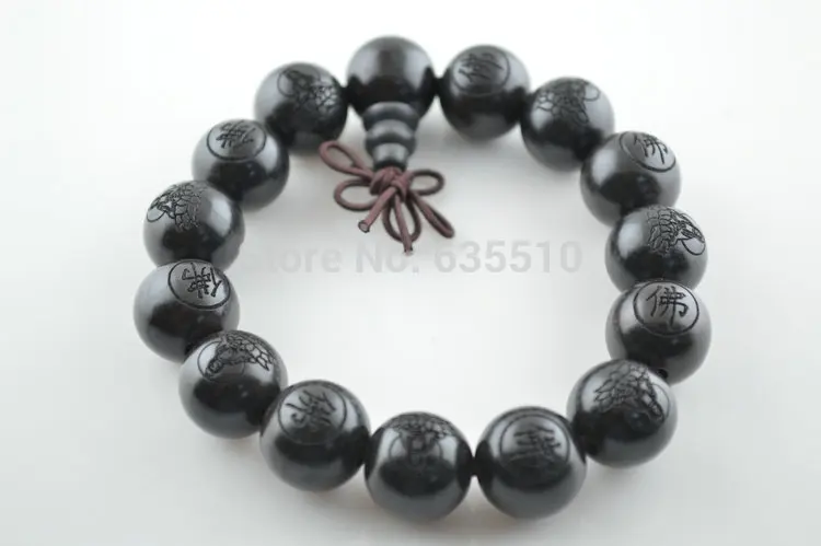 

1pc Carved Buddha and Words Rose Wood 15mm Round Beads Mala Bracelets Buddhist Jewelry Black / Green / Red