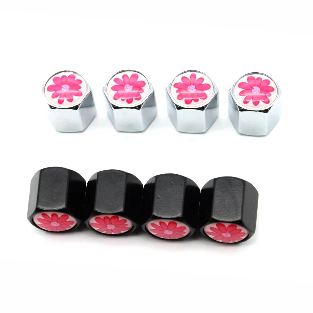 

4 Pcs/Set Zinc Alloy Flower Style Tire Valve Stem Cap Tire Wheel Stem Air Valve Caps for Auto Cars