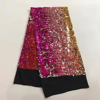 

Pink Sequins Lace Fabric 2019 High Quality African Evening Dress Fabrics New Nigeria Sequined Embroidered Mesh Net Lace Fabric