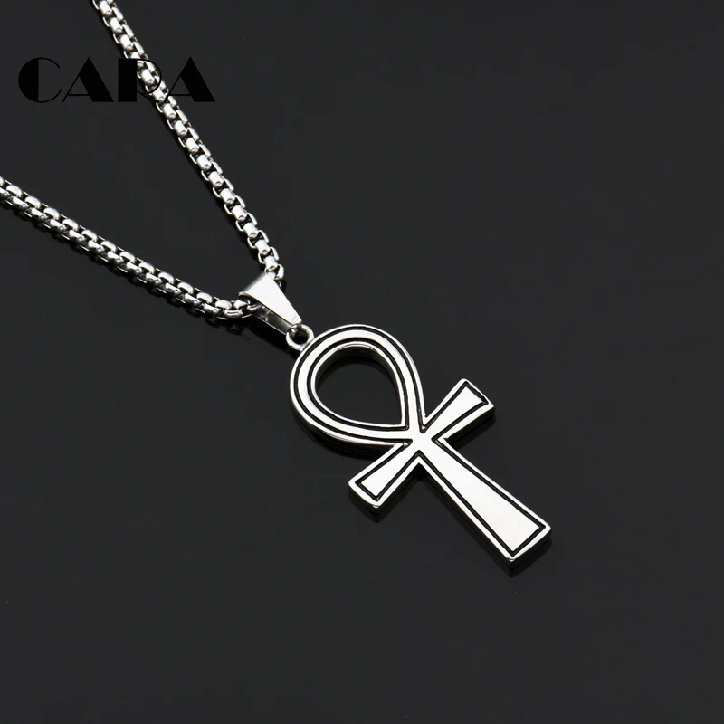 

CARA New Ankh Necklace & Pendant The Key of the Nile Gold Color Plated stainless steel Men Hot Jewelry Egyptian Cross CAGF0405