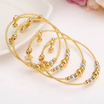 

2pcs dubai Charm Bracelet for Women Gold silver ball beadsBangle cute bell kids girls women Hand Chain Jewelry anklets Arab gift