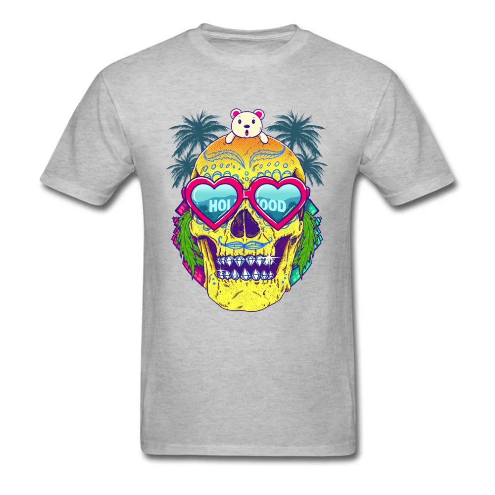 Normal Short Sleeve Tops T Shirt Summer Crew Neck 100% Cotton Men's T-shirts Goes To Hollywood Normal Tee-Shirts Funny Goes To Hollywood grey