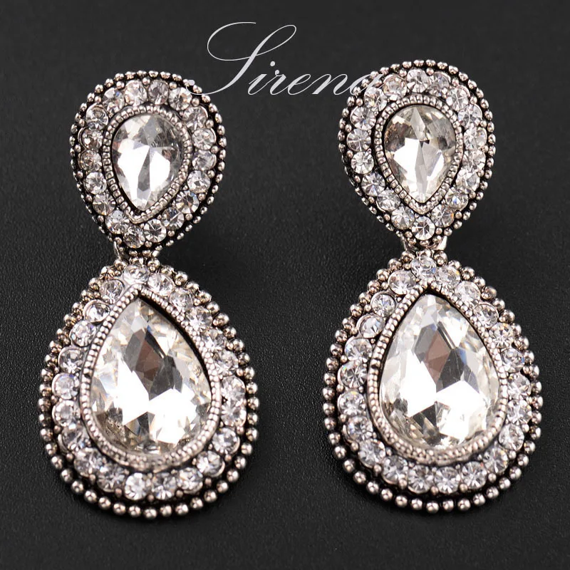 Buy EC065 Luxury Austrian CZ Big Crystal Rhinestone Vintage Silver Color Dangle