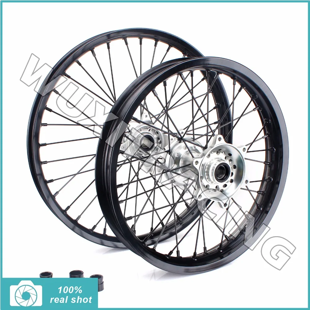 Front Rear Motocross MX Black Wheel Rim Silver Hub Set fit for RMZ 250