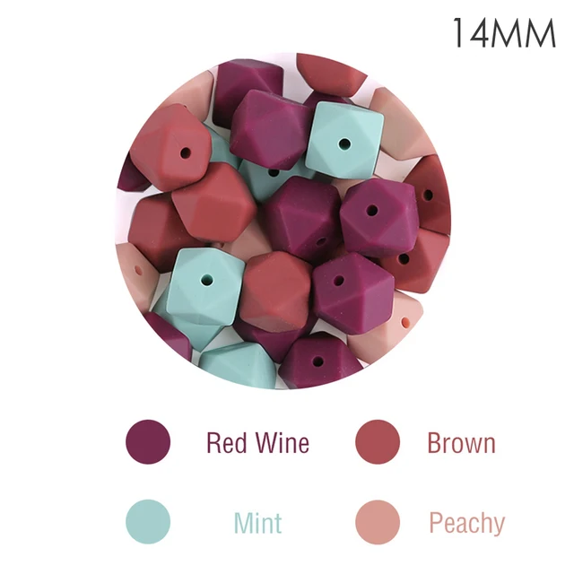 Let's Make Silicone Beads Hexagon Beads 14mm 10pc Food Grade Silicone Teether DIY Pacifier Clips Beads Necklace Baby Teether TYPE 6