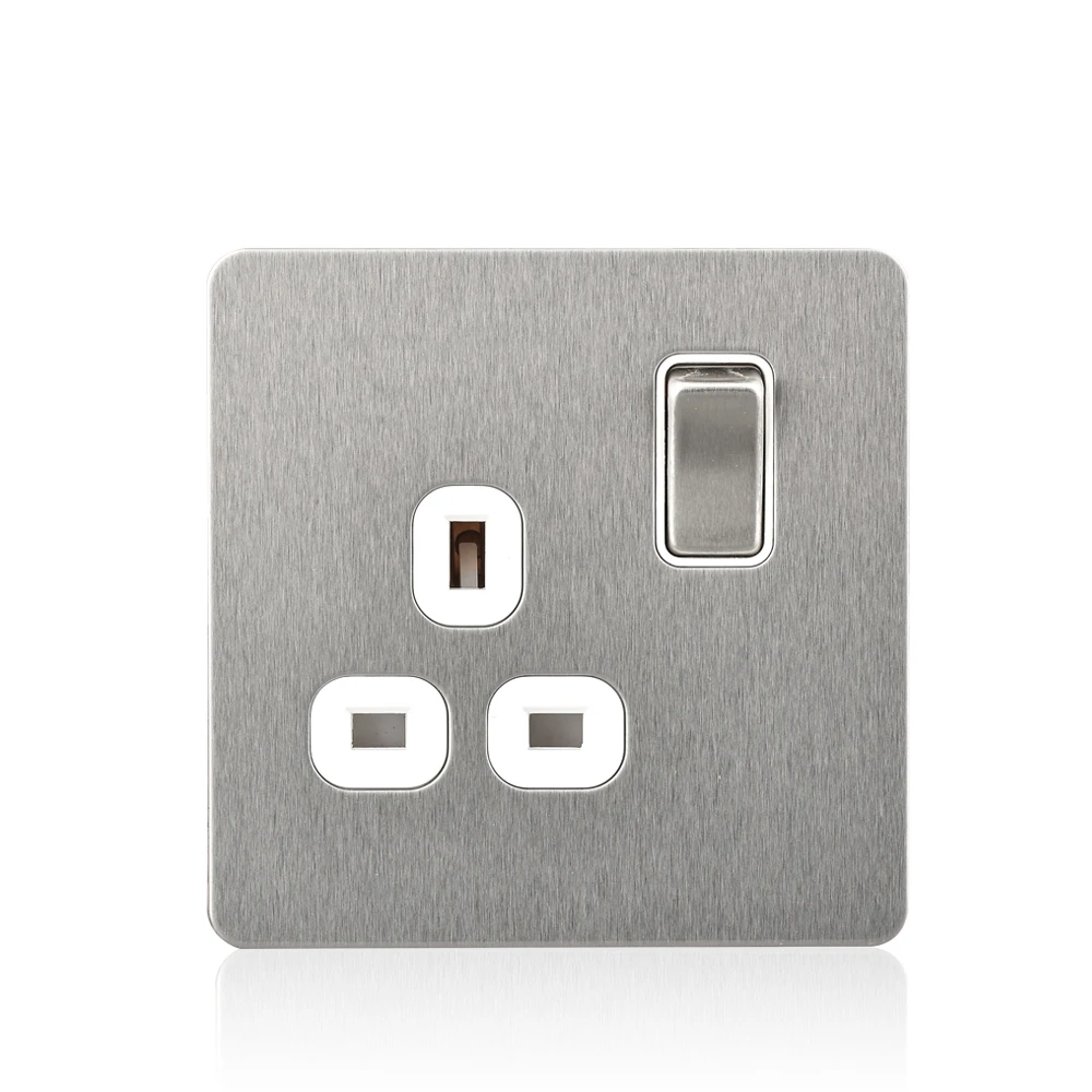 

BS UK stainless steel wall 13a 1 gang 3 pin switch socket