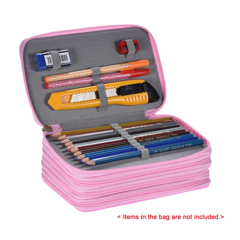 SOONHUA портативный 72 держателя 4 слоя молнии сумка для карандашей пакет многофункциональный удобный большой емкости Цветной Карандаш Чехол сумка для хранения - Цвет: Розовый