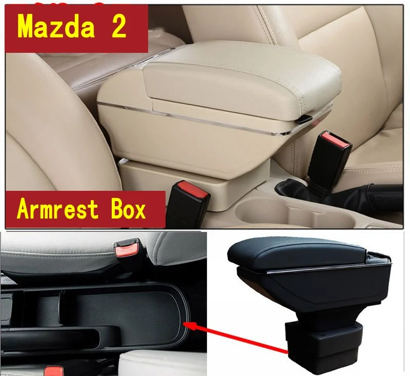 For Mazda 2 M2 Hatchback armrest box central Store content Storage box with cup holder ashtray USB interface for chery tiggo 2 3x 2016 2017 2018 armrest box central store content box with cup holder ashtray decoration with usb interface