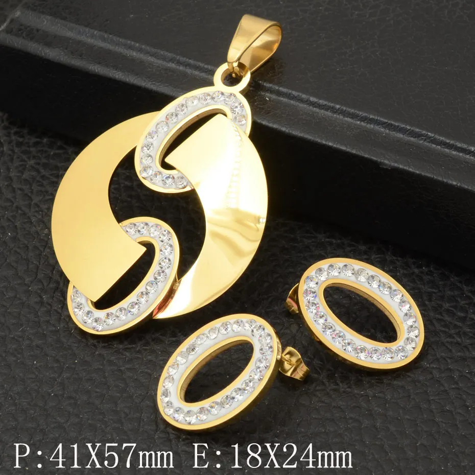 

Wholesale Fashion Gold Color Stainless Steel Jewelry Sets Pendant And Stud Earrings For Women SEDZBRBF