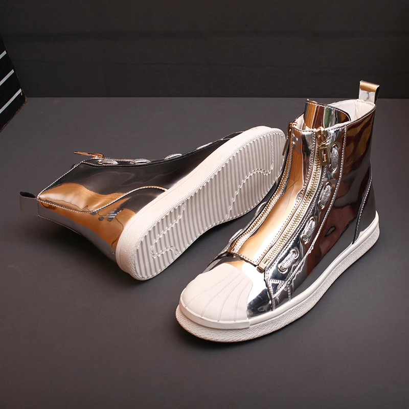 

2019 luxury designer Men glitter zipper high-tops Causal flats shoes platform Moccasins male Hip-hop punk board shoes