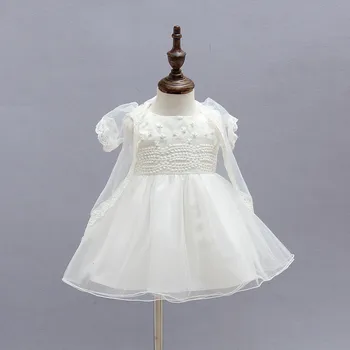 

Newborn Baby dress with hat beige embroidery lace baby girl christening gowns birthday dress baby girl clothing for 6-12M