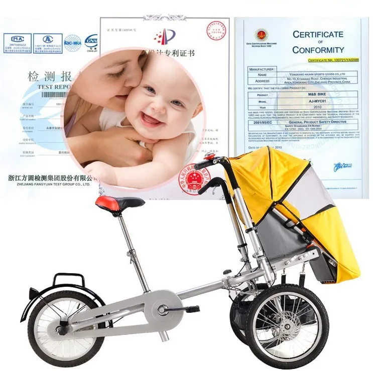 Hot Brand Folding Bike 3 Wheels Bicycle 16" Mother Baby Stroller Bike Carrier Bicycle Carrinho Baby Stroller 3 in 1