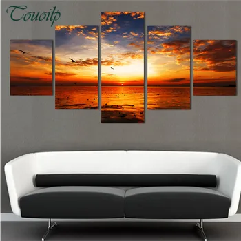 

5d diy diamond painting 5pcs full square,cross stitch pictures,cross stitch,diamond painting sea,sunset,mosaic home Decoration