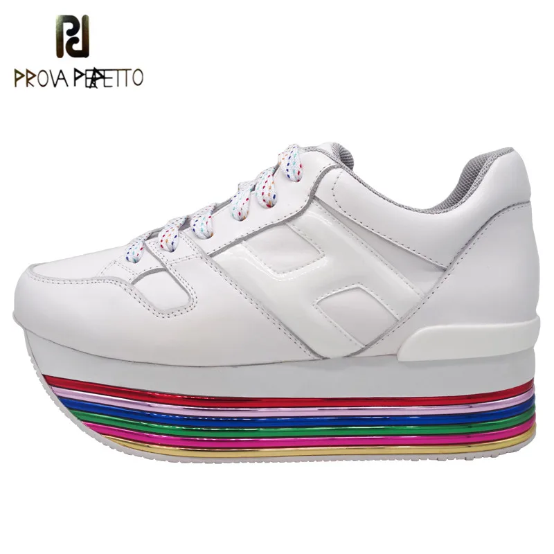 

Prova perfetto Glitter Women Sneakers Rainbow Laces Platform Sneakers Girls Genuine Leather Ladies Shoes Casual Espadrills