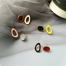 AOMU модный простой ассиметричный красочный эмалированный геометрический дизайн, округлый, круглый полый серьга-гвоздик капля серьги для женщин девушки вечерние подарок