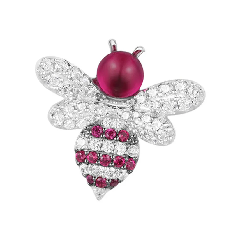 

SLJELY Top Quality 925 Sterling Silver Red Bee Brooch Inlay Cubic Zirconia Stones Insect Brooch Fashion Women Jewelry