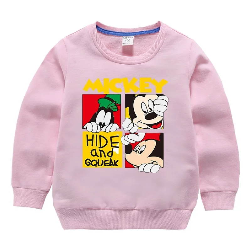 Новые популярные свитера с Микки Маусом для маленьких мальчиков и девочек, детские топы с милонговыми рукавами на зиму, весну, осень, 18 мес.-7 лет, Детская футболка, одежда для девочек - Цвет: Pink