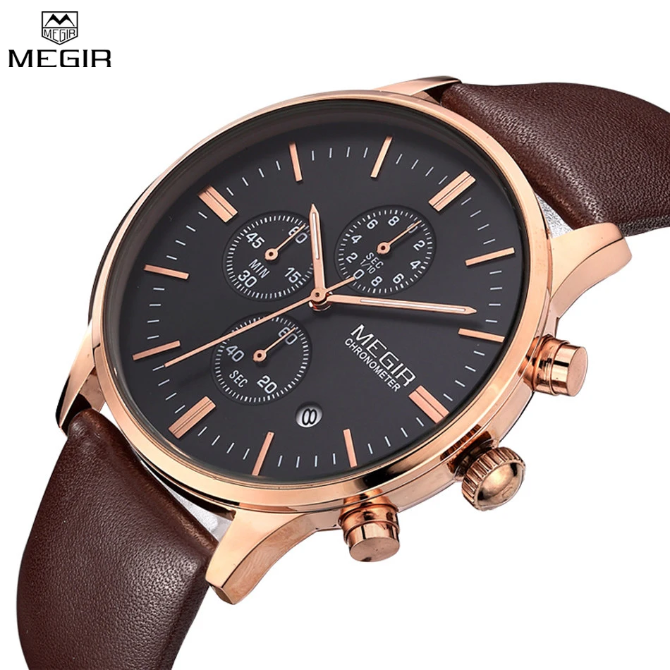 MEGIR Watches Men Multifunction Military Watch Chronograph Function Black Full Steel Luxury Watch Men Army Watch