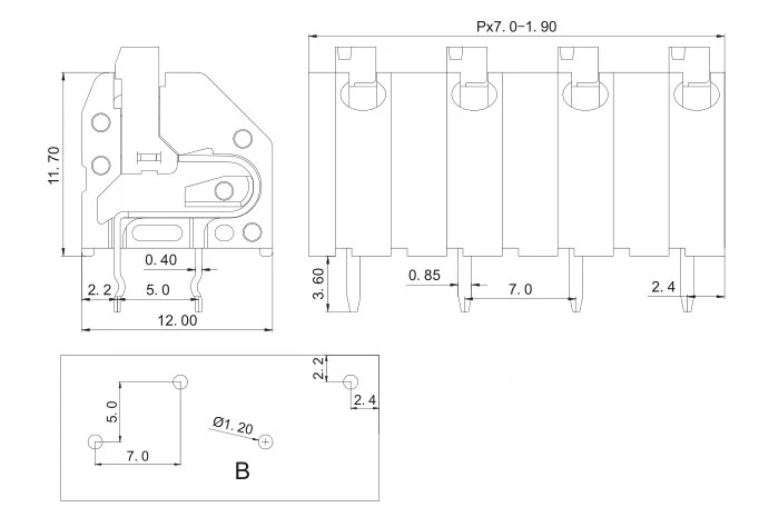 Пружинный PCB Соединительный терминал KF250-2.5mm/2,54 мм/3,5 мм/7,0 мм расстояние бесвинтовой пружинный пресс-терминал может быть соединен 250A/250B