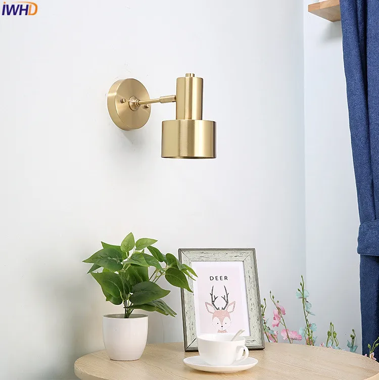 IWHD современный скандинавский светодиодный настенный светильник, светильники из латуни и меди, светильник для гостиной, ванной комнаты, зеркало, винтажное настенное бра, рядом с лампой