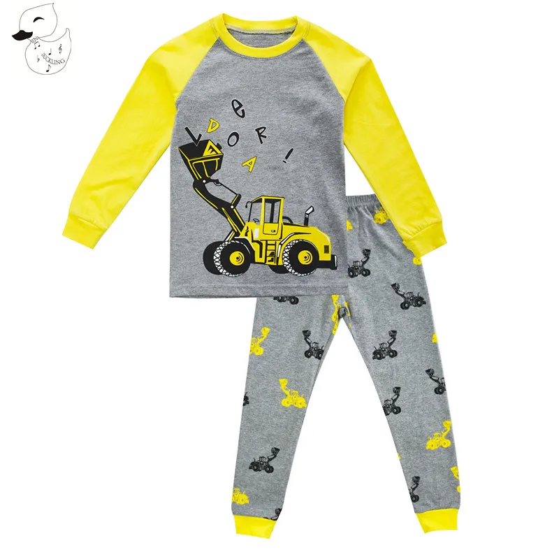 

BINIDUCKLING 2019 Spring Autumn Boys Children's Pajamas Sets Kid Homewear Cotton Excavator Print Long Sleeve T-Shirt+ Pants