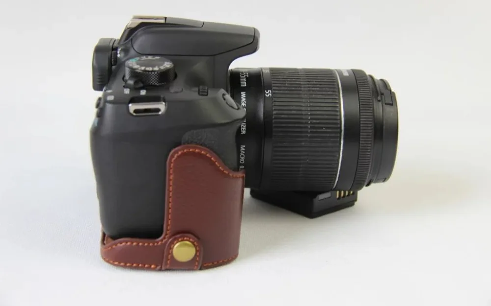 Новый Натуральная кожа половина Камера чехол для Canon 1100D 1200D 1300D натуральная кожа нижней видео сумка крышка открыта батареи непосредственно