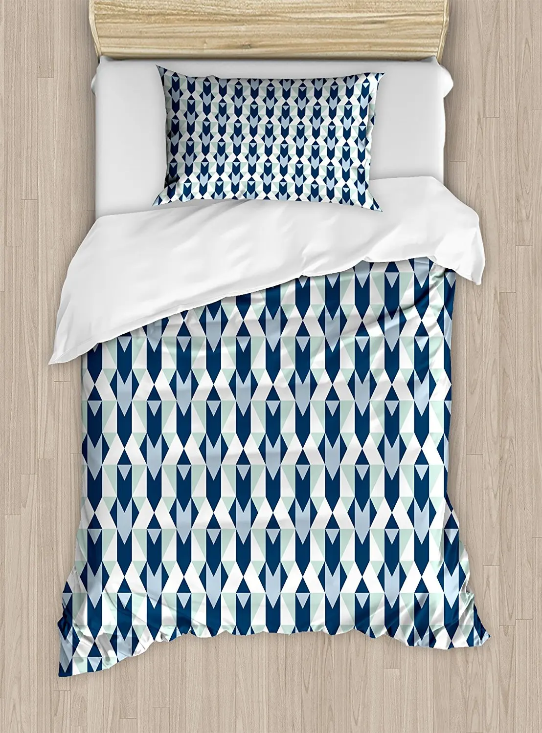 

Chevron Duvet Cover Set Stripes Zigzags and Other Geometrical Shapes Pastel Colored Pattern 4 Piece Bedding Set Mint Navy Blue