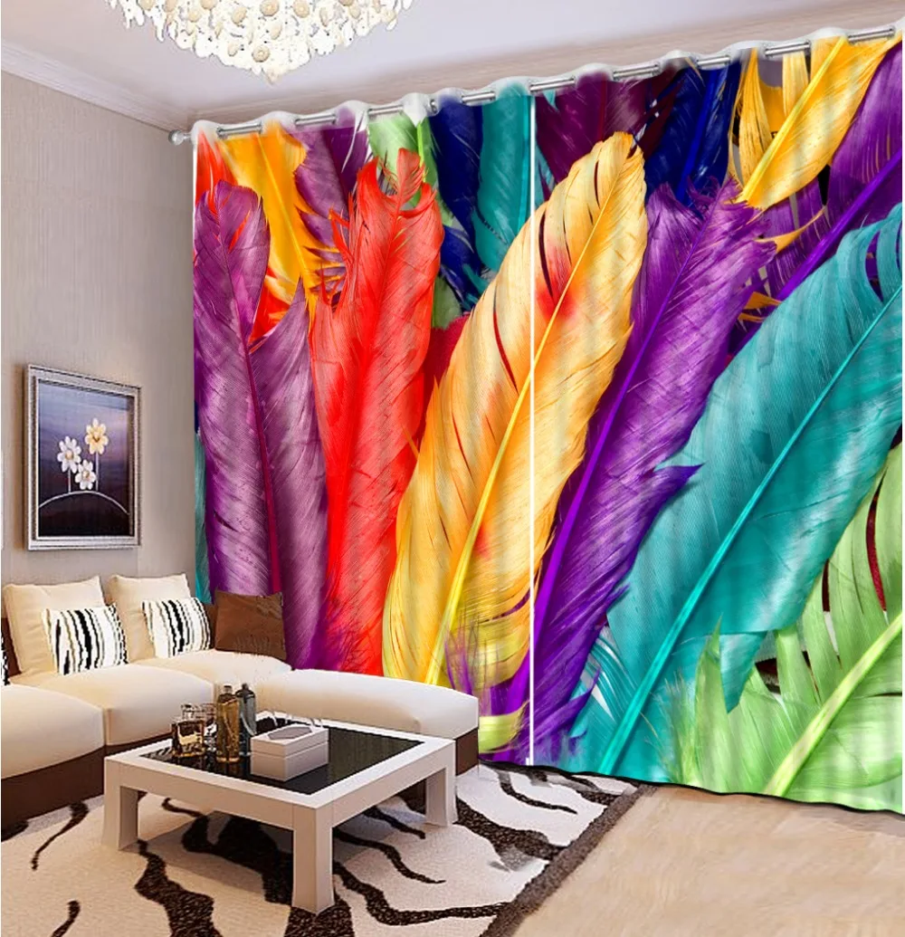 

Photo Customize size 3D Custom curtains modern style colorful feather curtain decoration